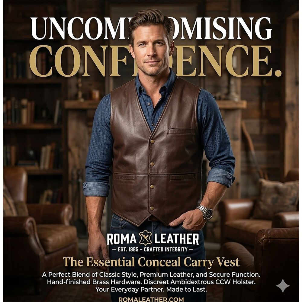 Concealed Carry Vest Genuine Roma Leather  Size XL  New Never Worn! Left/Right